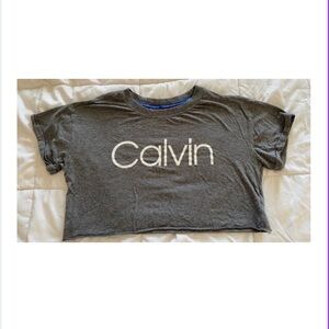 #152 Women’s EUC Calvin Klein Performance Gray Short Sleeve Crop Tee M Medium